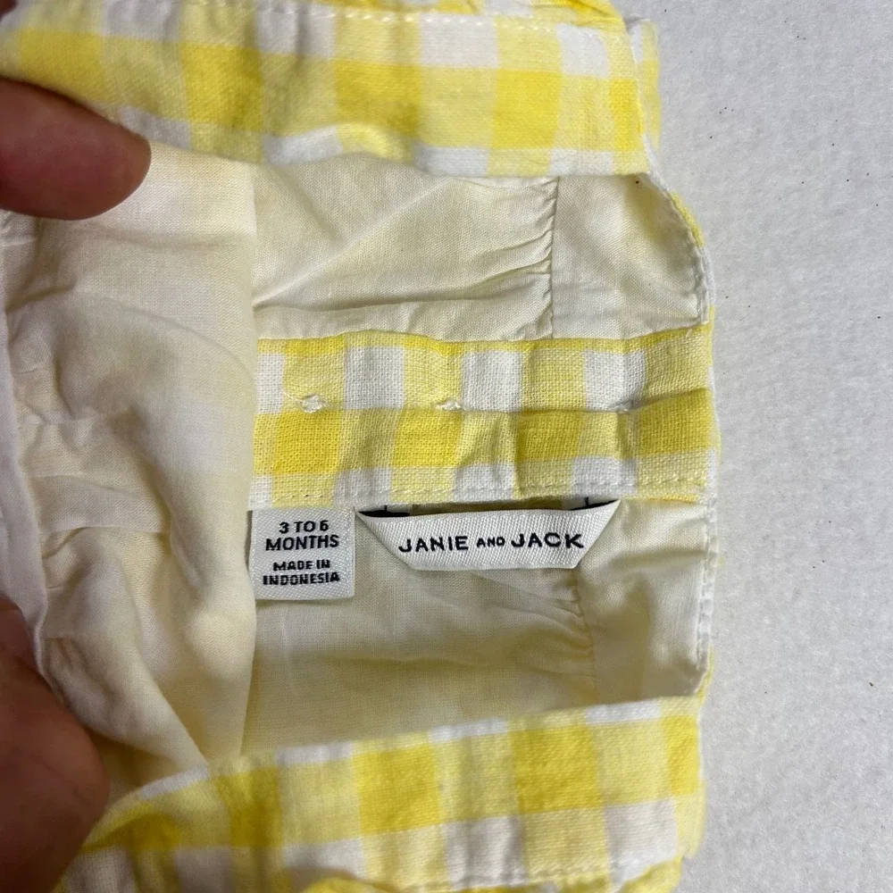 Preppy Janie and Jack Kids 3-6 Months Yellow Gingham Linen Cotton Bubble‎ Romper